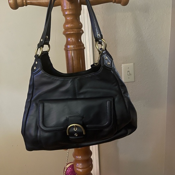Coach Handbags - Coach Black Leather Shoulder Bag with Gold Accents